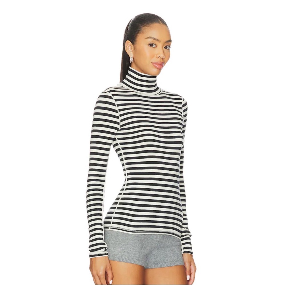 Free People Striped Black and White Turtleneck Top